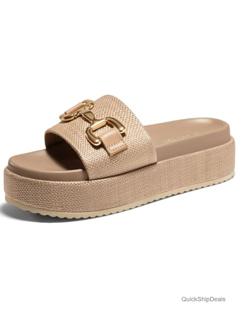 Platform Sandals Raffia Espadrilles Metal Chain Slip On Cute Beach Slide Sandals